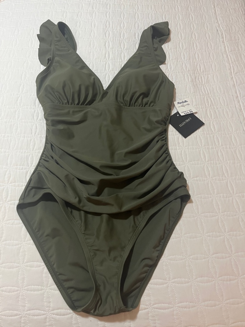 Xhilaration Olive Green Ruffle Strap One-Piece Swimsuit